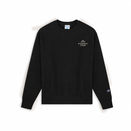 Champion S149 in Black, front view with an illustrative fictional company logo embroidered on the left chest.