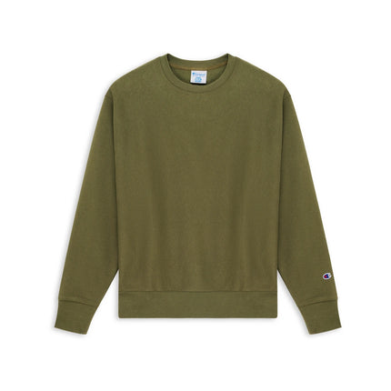 Champion S149 Adult Reverse Weave Crew Sweatshirt in Fresh Olive, front view.