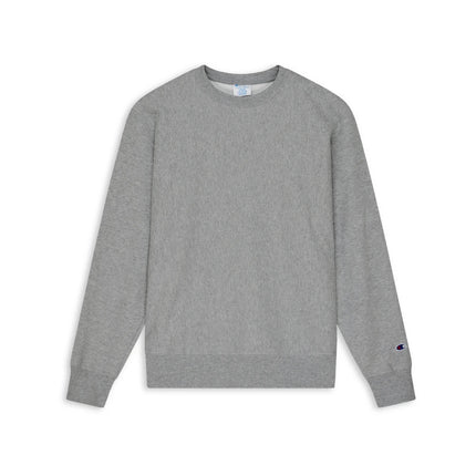 Champion S149 Adult Reverse Weave Crew Sweatshirt in Oxford Grey, front view.
