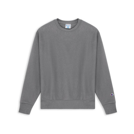 Champion S149 Adult Reverse Weave Crew Sweatshirt in Stone Grey, front view.