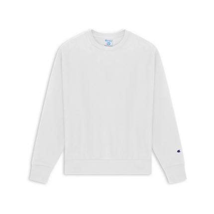 Champion S149 Adult Reverse Weave Crew Sweatshirt in White, front view.