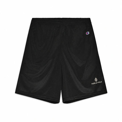 Champion S162 in Black, front view with an illustrative fictional company logo embroidered on the left leg.