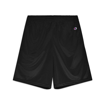 Champion S162 Adult Mesh Shorts with Pockets in Black, front view.