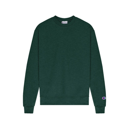 Champion S600 Adult Powerblend Crewneck Sweatshirt in Dark Green Heather, front view.