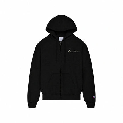 Champion S800 in Black, front view with an illustrative fictional company logo embroidered on the left chest.