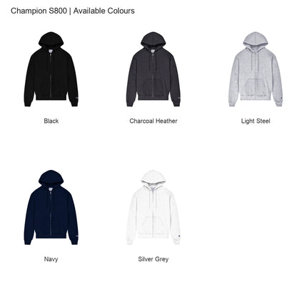 Champion S800 colour chart showing all 5 available colours.