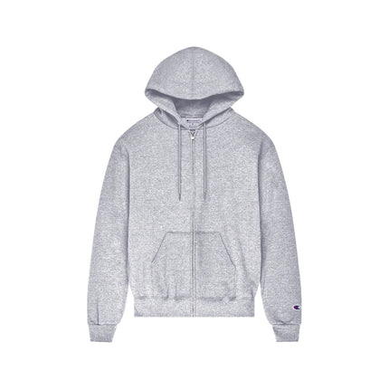 Champion S800 Adult Powerblend Full-Zip Hoodie in Light Steel, front view.