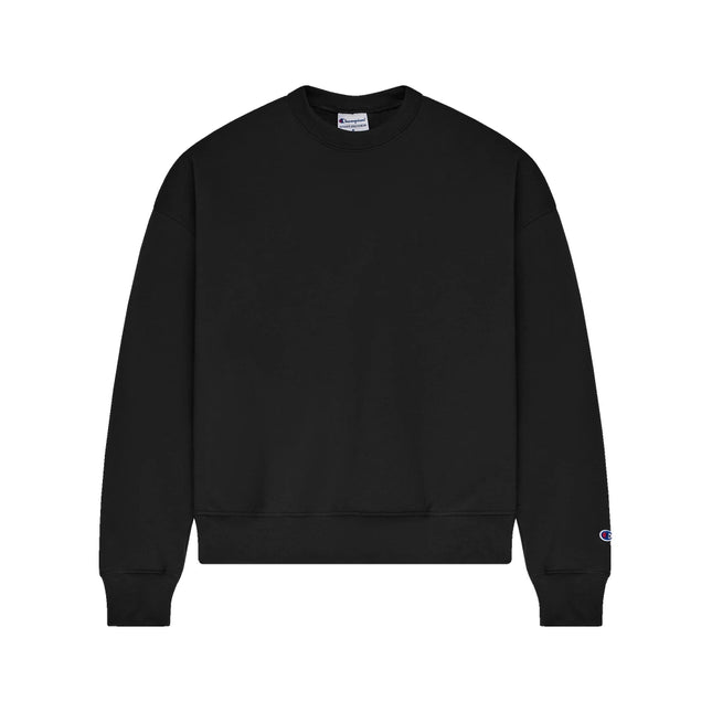 Champion SL650 Women's Powerblend Crewneck Sweatshirt in Black, front view.