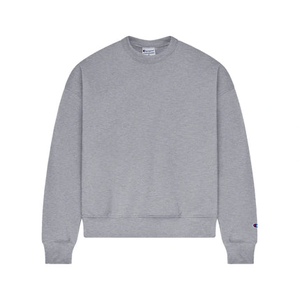 Champion SL650 Women's Powerblend Crewneck Sweatshirt in Light Steel, front view.
