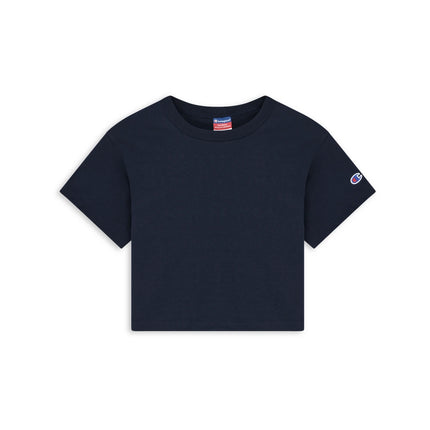 Champion T453W Women's Cropped Heritage Jersey T-Shirt in Navy, front view.