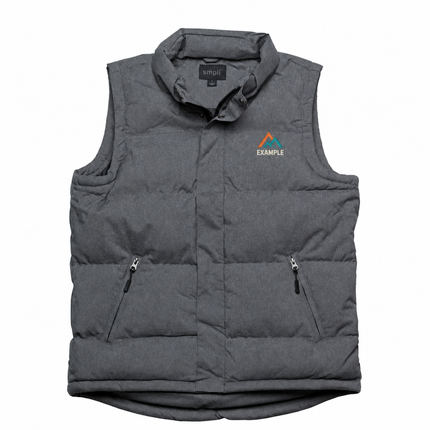Gear for Life Basin Puffa Vest in its original garment colour, with an illustrative EXAMPLE embroidered logo on the front chest. Logo example only; front embroidery only.