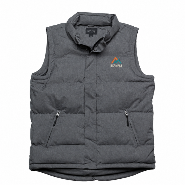 Gear for Life Basin Puffa Vest in its original garment colour, with an illustrative EXAMPLE embroidered logo on the front chest. Logo example only; front embroidery only.