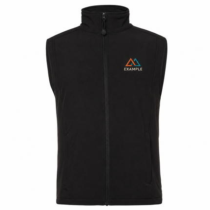 JB's Wear Layer Soft Shell Vest in its original garment colour, with an illustrative EXAMPLE embroidered logo on the front chest. Logo example only; front embroidery only.