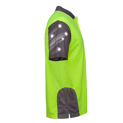 JB's Wear 6HSC Southern Cross Hi-Vis polo, lime charcoal right sleeve view