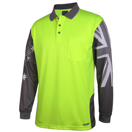 JB's Wear 6HSCL Southern Cross Hi-Vis polo, lime charcoal angle view