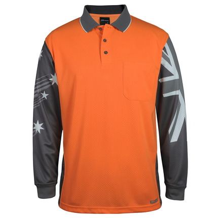 JB's Wear 6HSCL Southern Cross Hi-Vis polo, orange charcoal front view