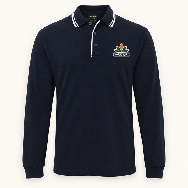 210XC polo, Navy/White, EXAMPLE embroidered chest logo; illustration only