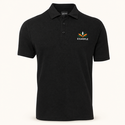 250 polo, Black, example embroidered chest logo; logo illustration only
