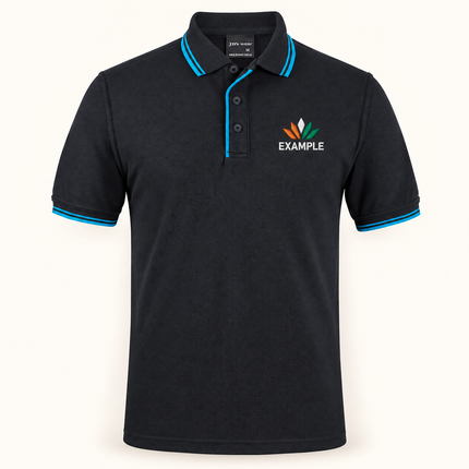 JB's Wear polo in its original colour with an EXAMPLE front chest embroidered logo; optional back print ordered separately.