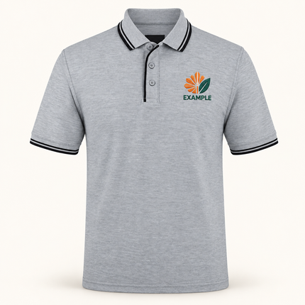 JB's Wear polo in its original colour with an EXAMPLE front chest embroidered logo; optional back print ordered separately.