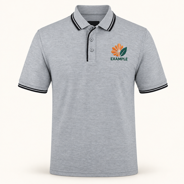 JB's Wear polo in its original colour with an EXAMPLE front chest embroidered logo; optional back print ordered separately.