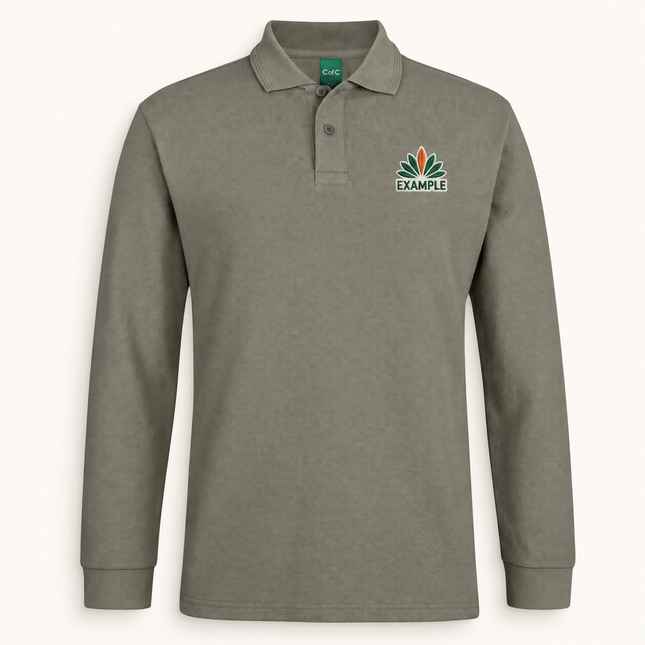 2PCL polo, Slate, EXAMPLE embroidered chest logo; illustration only