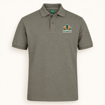 2PCS polo, Slate, EXAMPLE embroidered chest logo; illustration only