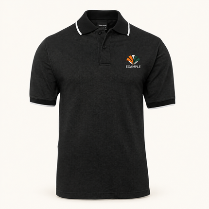 2PNH polo, Black, example embroidered chest logo; logo illustration only