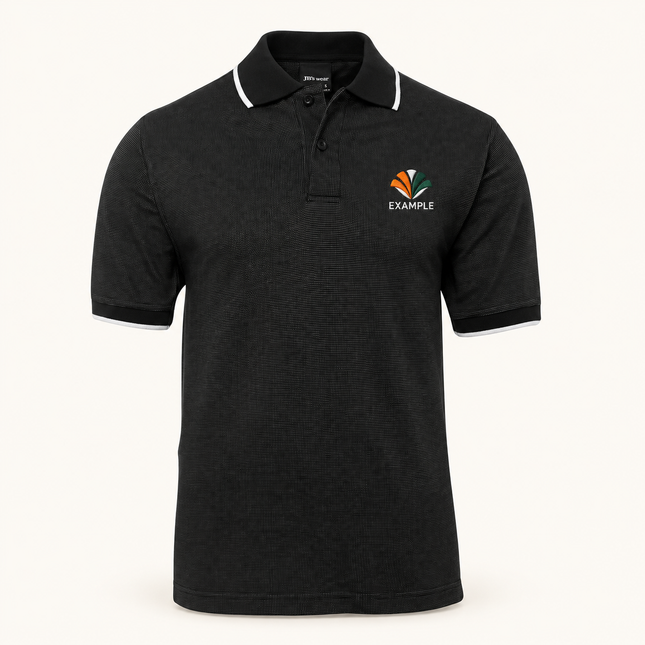 2PNH polo, Black, example embroidered chest logo; logo illustration only