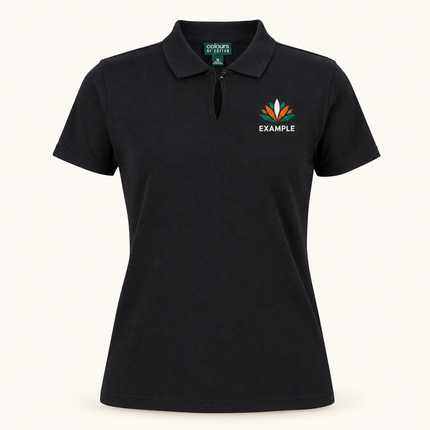 2STS1 polo, Black, example embroidered chest logo; logo illustration only