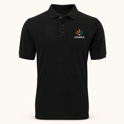 JB's Wear polo in its original colour with an EXAMPLE front chest embroidered logo; optional back print ordered separately.