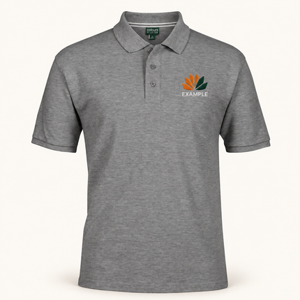 JB's Wear polo in its original colour with an EXAMPLE front chest embroidered logo; optional back print ordered separately.