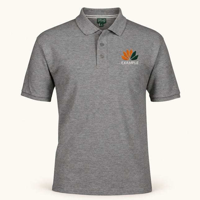 JB's Wear polo in its original colour with an EXAMPLE front chest embroidered logo; optional back print ordered separately.