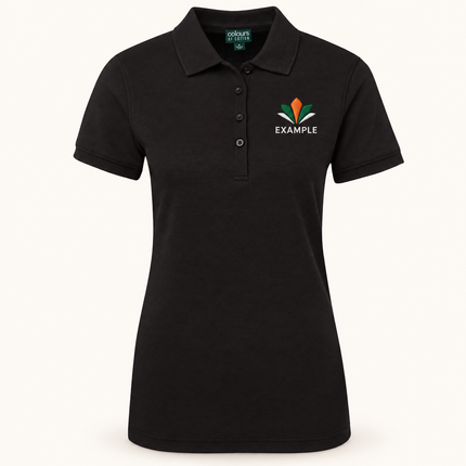 S2OP1 polo, Black, example embroidered chest logo; logo illustration only