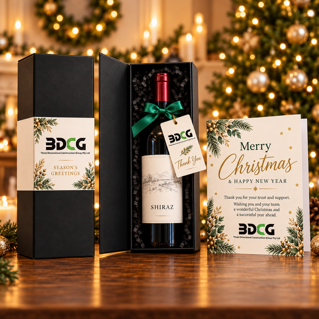 QA review: Black single wine packaging set, illustrated custom belly band, greeting card and one hang tag. Alcohol and ribbon not included.
