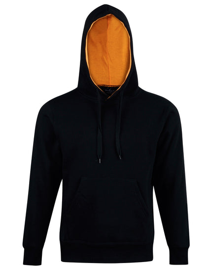 Winning Spirit Passion Fleece Hoodie FL09 in Black/Gold, unbranded front view from the official supplier.