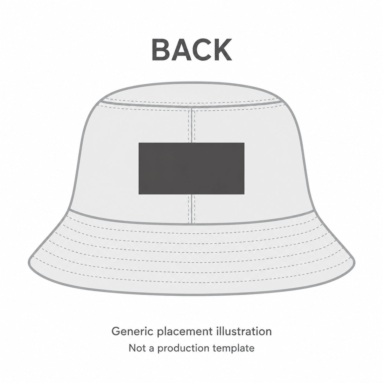 Generic bucket hat rear logo placement illustration, not a production template