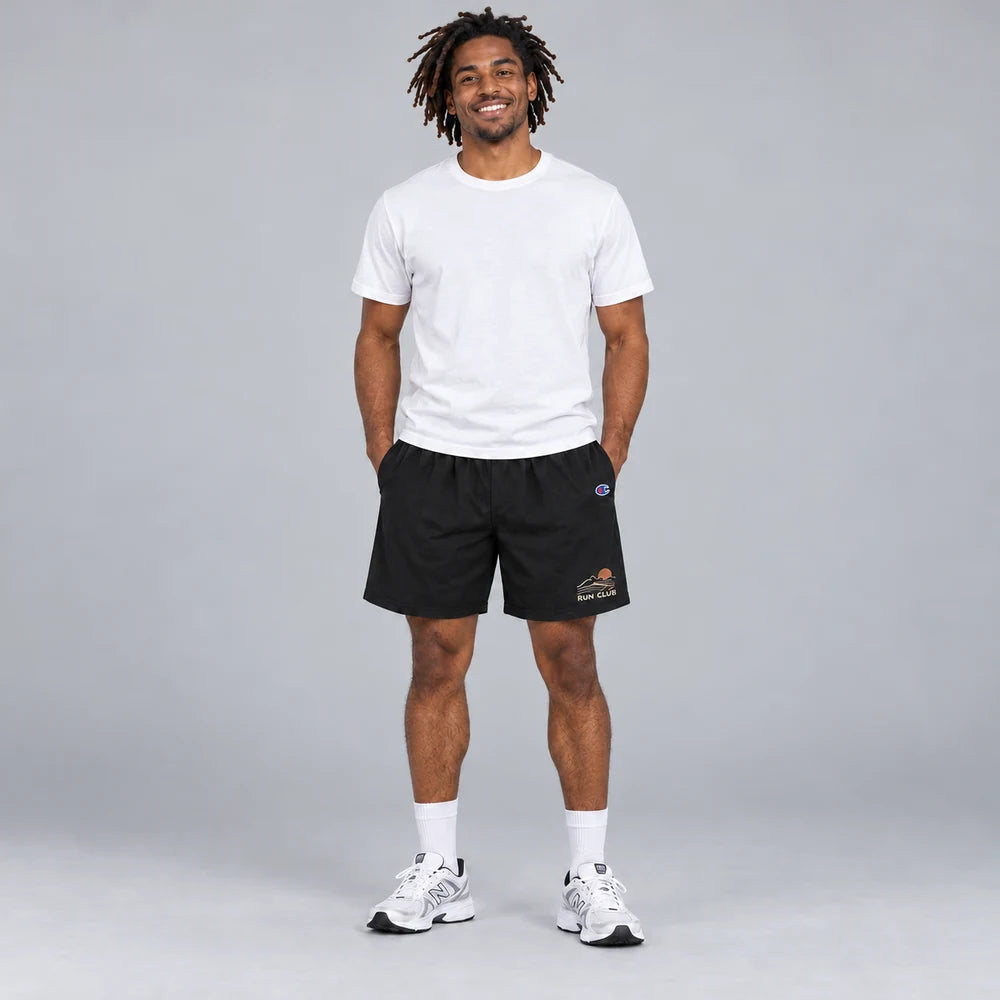 Shorts with illustrative embroidered logo